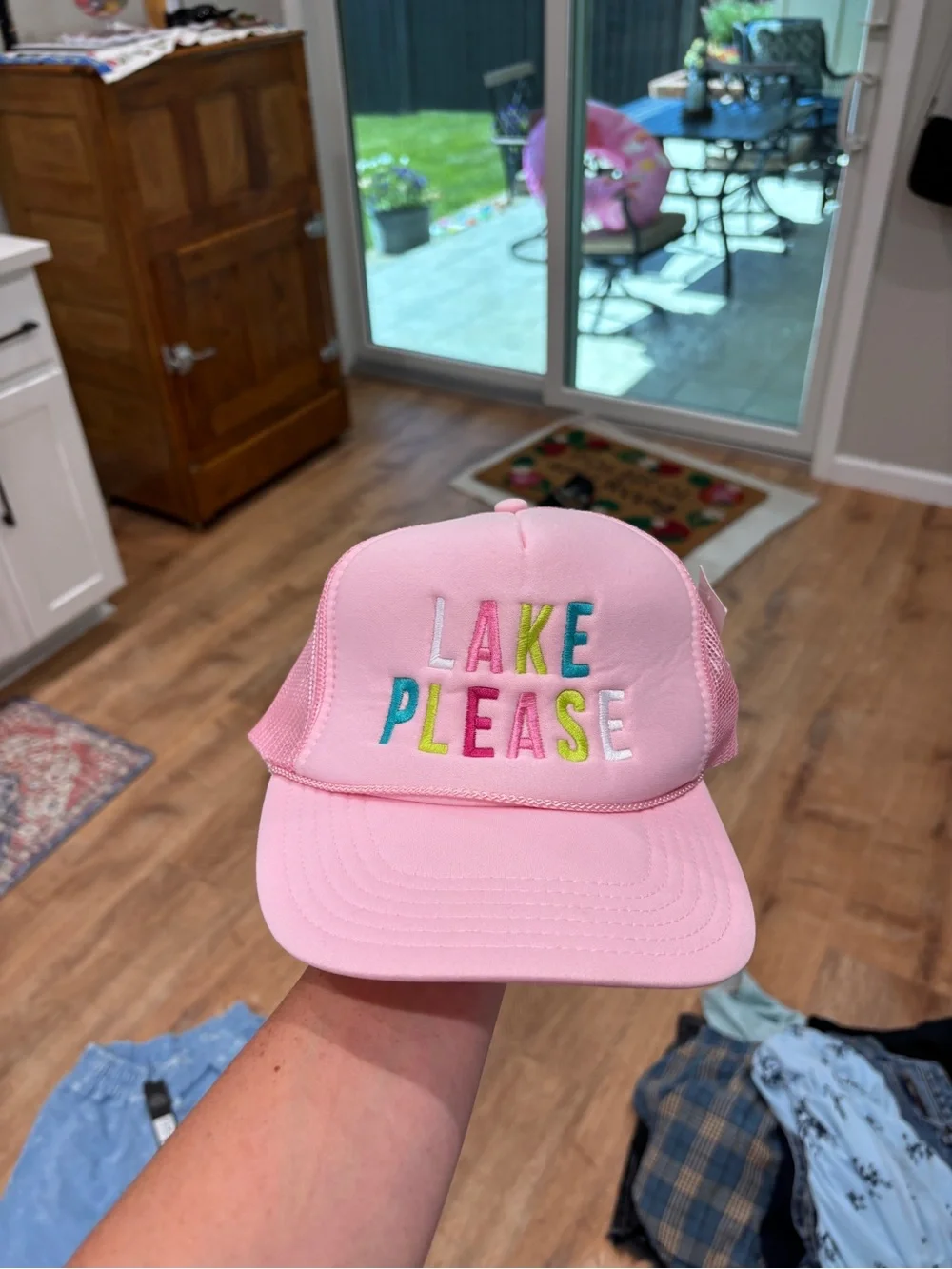 Pink 'Lake Please' Mesh Trucker Hat